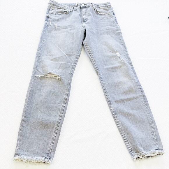 Zara Grey Wash Skinny Denim Jeans Distressed Hem SZ14 - Picture 7 of 9